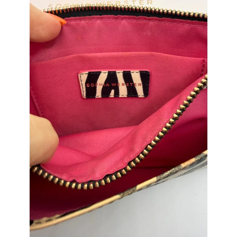 Sophia‎ Webster Leopard Zebra Print Leather Pouch Wristlet Clutch Bag Tan Pink